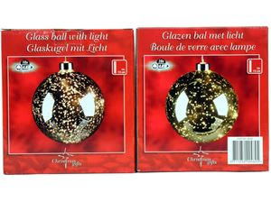 Picture of Weihnachtsdeko Glaskugel mit 10 LED, 2 Farben, Gold und Silber, 13 cm im Durchmesser