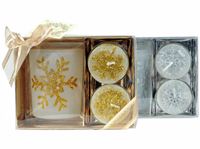Εικόνα της Teelichtglas weihnachtlich, mit 2 Kerzen,, in Geschenkbox, gold- und silberfarben