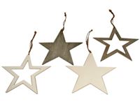 Εικόνα της Stern aus Holz zum hängen, 4 fach sortiert,, d=ca. 20 cm, 2 Designs, 2 Farben, grau und weiß