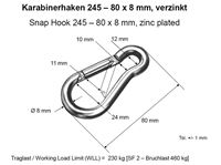 Resim Feuerwehrkarabinerhaken 245 / 80x8, verzinkt