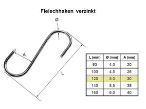 Picture of S - Fleischhaken 5,0x120 mm, verzinkt, 1 Seite angespitzt