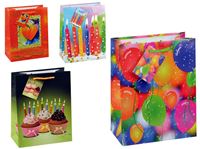 Resim Geschenkbeutel mittel (180x100x227 mm), Geburtstag, mit Geburtstagsmotiven, mit Kordel und Anhänger