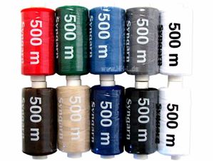 Изображение Nähgarn Polyester 500m auf Rolle, 9farbig sortiert, weiß + schwarz + 7 Grundfarben, EU-Produktion