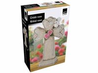 Εικόνα της Grabschmuck Kreuz mit Rosen aus Polyresin, Größe 10,5 x 4,5 x 16 cm im Geschenkkarton