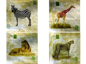 Obrazek Leinwandbild Afrika 4 Designs sortiert 50x50x3 cm, Motive Löwe, Leopard, Giraffe und Zebra