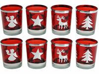 Εικόνα της Teelichthalter aus Glas, Weihnachtdekor rot, 4fach sortiert