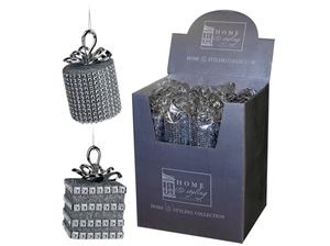 Picture of Weihnachtsdeko Geschenk, silber, 2 fach sortiert, Quadrat und Zylinder, zum Hängen im 36er Display