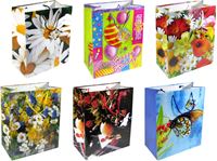 Obrazek Geschenkbeutel groß (264x136x327 mm), Blumen-Mix, 12 Motive, mit Kordel und Anhänger