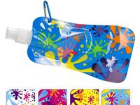 Resim Trinkflasche Schraubverschluß mit Karabiner, im Polybag witzige Farben