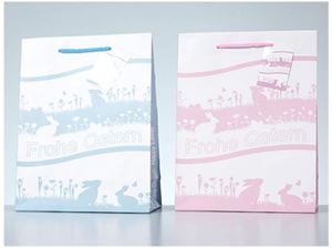 Изображение Geschenkbeutel mittel (180 x 80 x 230 mm) Ostern, 2fach sortiert blau & rosa, Papier matt
