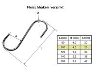 Picture of S - Fleischhaken 4,5x100 mm, verzinkt, 1 Seite angespitzt