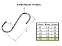 Picture of S - Fleischhaken 6,0x160 mm, verzinkt, 1 Seite angespitzt