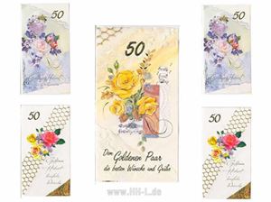 Изображение Hochzeits-Karte zur Goldhochzeit, 10fach sortiert, einzeln mit Umschlag in Cellophan verpackt