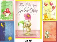 Εικόνα της Geburtstags-Karte mit lustigen Motiven für Kinder, einzeln mit farbigem Cuvert in Cellophan verpackt