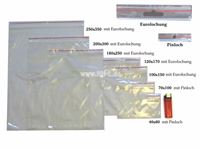 Εικόνα της Schnellverschlussbeutel 100er-Pack, 70x100 mm, aus LDPE, transparent, mit Eurolochung zum Hängen