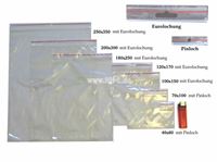 Εικόνα της Schnellverschlussbeutel 100er-Pack, 100x150 mm, aus LDPE, transparent, mit Eurolochung zum Hängen