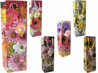 Bild von Geschenkbeutel Flasche (100x89x330 mm), Blumen-Mix, 6 Motive, mit Kordel und Anhänger