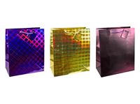 Resim Geschenkbeutel groß (264x136x327mm), Holographie, 6 Farben sortiert, gelasert mit Holographie-effekt