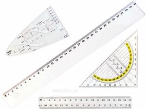 Immagine di Geometrie-Set 4tlg., 1x Geodreieck, 1x Parabel, 2x Lineal 30 cm und 17 cm im Blisterbeutel