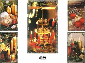 Resim Weihnachts-Karte Motive mit Kerzen und Kugeln, mit Goldrand, einzeln mit Cuvert in Cello verpackt