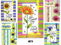 Εικόνα της Geburtstagskarten Blumen mit Streifendesign51-1305, Trendfarben mit Prägung 7-10fach sortiert