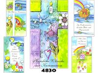 Resim Kommunions-Karte mit farbenfrohen Zeichnungen, geprägt, einzeln mit Kuvert in Cellophan verpackt