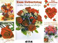 Resim Geburtstags-Karte mit farbenreichen Glitzer-Rosen, einzeln mit Cuvert in Cellophan verpackt