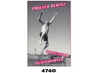 Εικόνα της Glückwunsch-Karte ''Endlich Rente'' für Männer, einzeln in Cello verpackt, mit rotem Umschlag