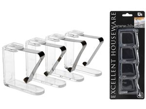 Afbeelding van Tischtuchklammern 4er-Set aus Metall transparent, mit Acrylmantel, auf Blister