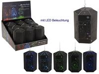 Изображение LED Papier Laterne 6 eckig Hxd 11x7 cm, 22cm Kette, Farbwechsel inklusive Batterie, Displaykarton