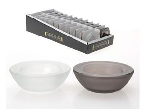 Εικόνα της Teelichthalter Glas, massiv, 2 Farben gefrostet, weiss + rauch, d 7,5cm, 3cm hoch, im Display