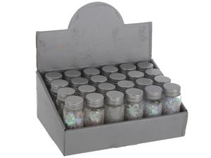 Afbeelding van Deko Streu 50g, multicolor 6 fach sortiert in Dose, Baum, Sterne, Eiskristall, Herz, Perlen, 6-Ecke