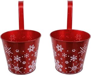 Imagen de Übertopf mit Bügel, Metall, weihnachtliches Design, BH:16x15 + 12cm Bügel