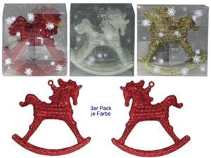 Immagine di Schaukelpferd LBH: 10x2,5x9cm 3er Pack, 3fach sortiert gold, rot, weiss in PVC Box