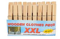 Εικόνα της Wäscheklammern Holz xxl 20er Blockpackung, gross und extrastark