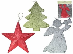 Picture of Weihnachtsfiguren D:23cm Engel, Tannenbaum, Stern, Farben glitzernd rot,silber,gold,weiß