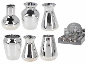 Picture of Vase Glas hochglanz-silber 8cm, 6 Modelle sortiert, dekorative Formen , im 24 Display