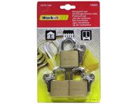 Afbeelding van Vorhängeschloss 40mm 3er Pack GLEICHSCHLIESSEND, 18 Schlüssen, mit gehärtetem Bügel, Blisterpackung