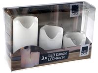 Resim Wachskerzenmantel mit LED 3er Set abgestuft d5cm, abgestuft in 5+7+10cm Batterie inklusive, PVC Box
