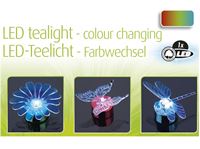 Изображение LED Teelicht mit Blume- Schmetterlings- Aufsatz, 3 fach sortiert, Farbwechsel, inklusive Batterien