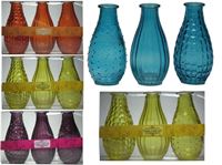 Afbeelding van Vase Glas 14,5cm hoch 5 Farben sortiert 3er Pack, 3 dekorative Muster je Pack