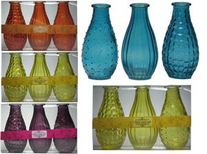 Picture of Vase Glas 14,5cm hoch 5 Farben sortiert 3er Pack, 3 dekorative Muster je Pack