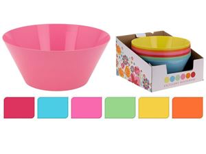 Изображение Melamin Schüssel hochwertig hoch 11cm, d oben 25cm, 6 aktuelle Farben sortiert im 24 Display