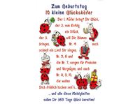 Imagen de Geburtstags-Karte mit Maikäfern und Glückssprüchen, einzeln mit farbigen Kuvert in Cellophan verpackt
