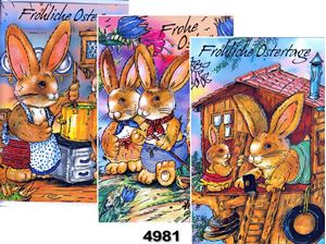 Изображение Oster-Karte mit Osterhasenmotiven mit Goldprägung, einzeln mit Cuvert in Cellophan verpackt