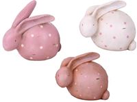 Bild von Hase sitzend, Keramik, gepunktet, LBH 6x4x5 cm, 3 Farben creme, grau und rosa