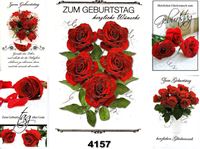 Εικόνα της Geburtstags-Karte mit Rosenmotiven und Goldfolie, einzeln mit Cuvert in Cellophan verpackt