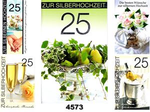 Εικόνα της Hochzeits-Karte zur Silberhochzeit mit Silberfolie, einzeln mit Cuvert in Cellophan verpackt