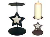 Bild von Kerzenständer aus Metall, braun gebürstet,, d 10cm, h=16cm, Sternverzierung in creme