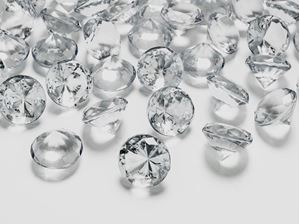 Изображение Deko-Steine aus Acryl, farblos, Diamant 20 mm, 10 Stück in PVC Blisterbeutel mit Euroloch